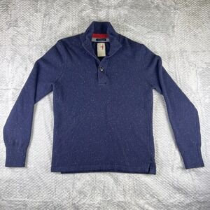 Relwen Wool Blend Sweater Mens M Blue Nep Mock Neck Button Pullover